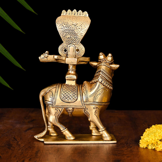 Brass Superfine Nandi With Shivling Idol (8 Inch)