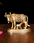 Brass Kamdhenu Cow With Calf Idol (3.5 Inch)
