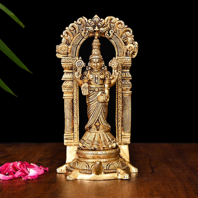 Brass Tirupati Balaji/Venkateshwar Idol On Tortoise (8 Inch)