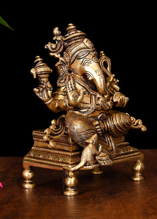 Brass Superfine Chowki Ganesha Idol (6.5 Inch)