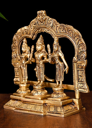 Brass Lord Murugan With Devasena And Valli Idol Set (8.5 Inch)