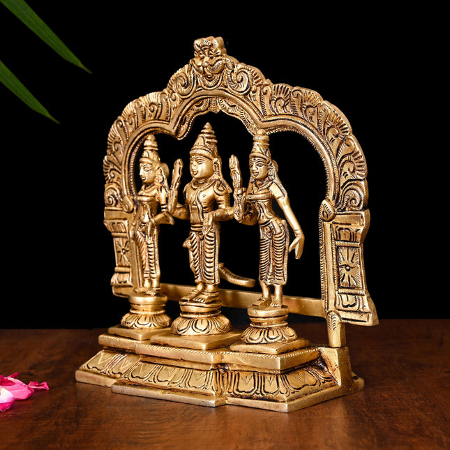 Brass Lord Murugan With Devasena And Valli Idol Set (8.5 Inch)