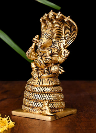 Brass Ganesha On Sheshnaag Idol (5 Inch)