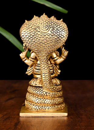 Brass Ganesha On Sheshnaag Idol (5 Inch)