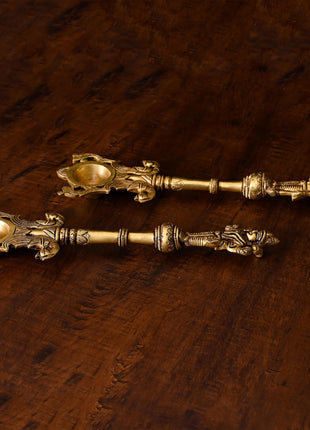 Brass Vishnu Lakshmi Ahuti Spoon Set (10.5 Inch)