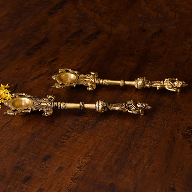Brass Vishnu Lakshmi Ahuti Spoon Set (10.5 Inch)