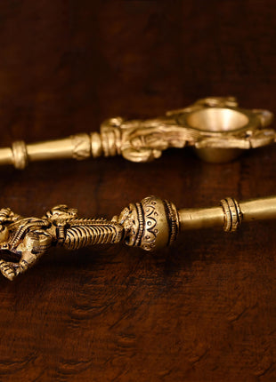 Brass Vishnu Lakshmi Ahuti Spoon Set (10.5 Inch)