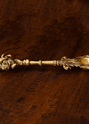 Brass Dancing Ganesha Ahuti Spoon (10.5 Inch)