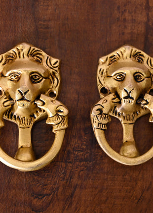 Brass Lion Face Drawer Pulls Pair (2 Inch)