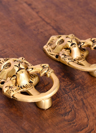 Brass Lion Face Drawer Pulls Pair (2 Inch)