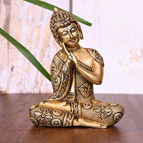 Brass Thinking Buddha Statue (6 Inch)