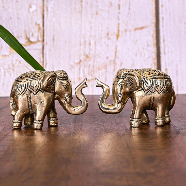 Brass Elephant Statue Pair (2.2 Inch)