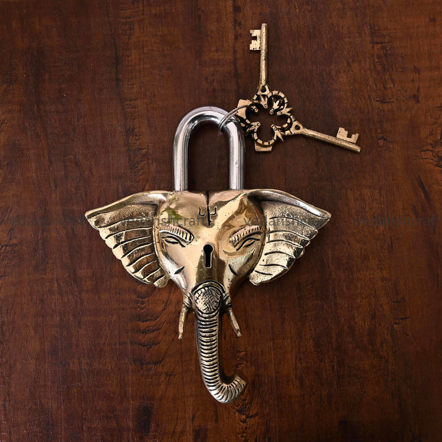 Brass Ganesha Face Door Lock (7 Inch)