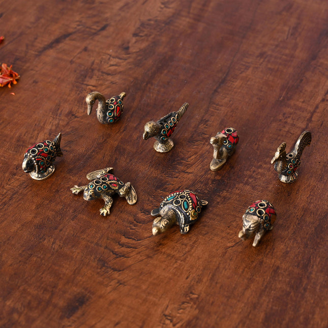 Brass Stone Work Animal Figurine Incense Holder Set