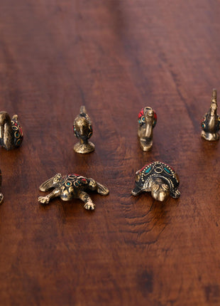 Brass Stone Work Animal Figurine Incense Holder Set