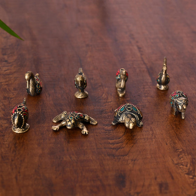 Brass Stone Work Animal Figurine Incense Holder Set