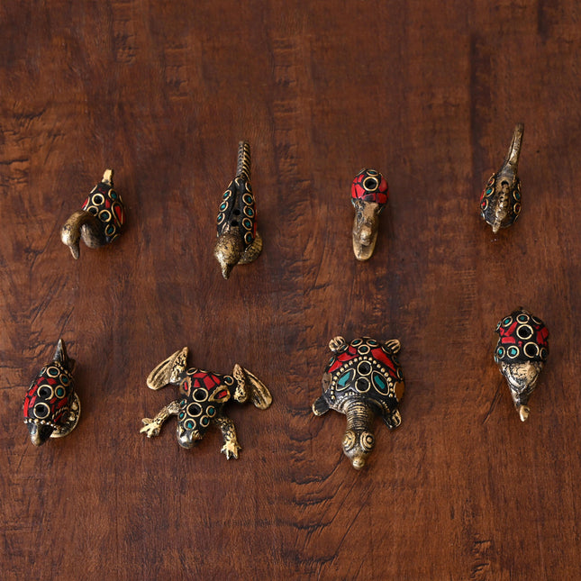 Brass Stone Work Animal Figurine Incense Holder Set