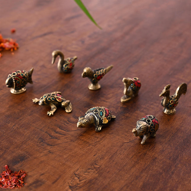 Brass Stone Work Animal Figurine Incense Holder Set