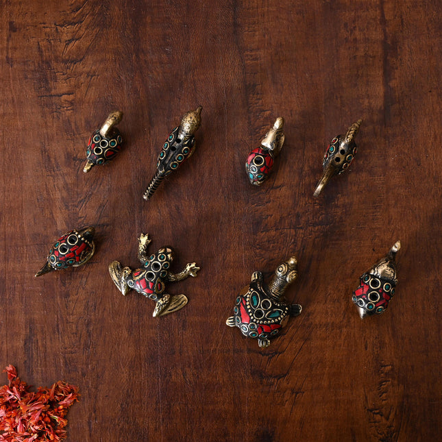 Brass Stone Work Animal Figurine Incense Holder Set