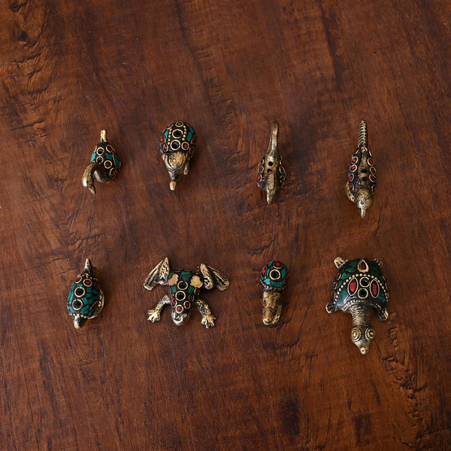 Brass Stone Work Animal Figurine Incense Holder Set