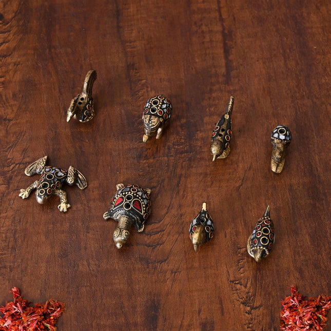 Brass Stone Work Animal Figurine Incense Holder Set