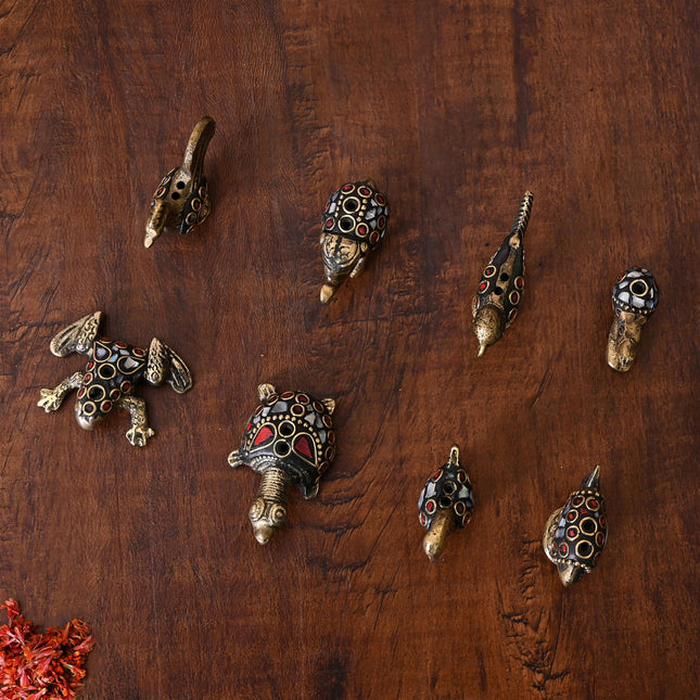 Brass Stone Work Animal Figurine Incense Holder Set