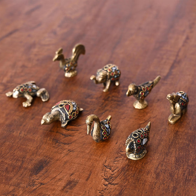 Brass Stone Work Animal Figurine Incense Holder Set