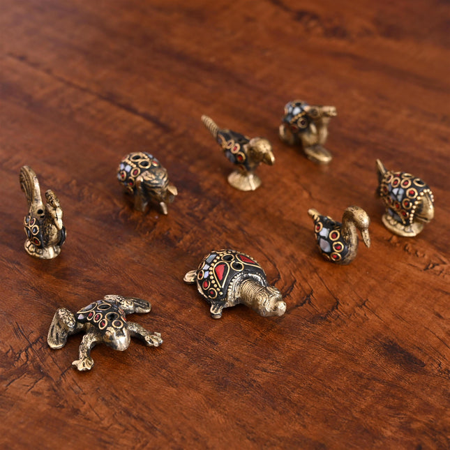 Brass Stone Work Animal Figurine Incense Holder Set