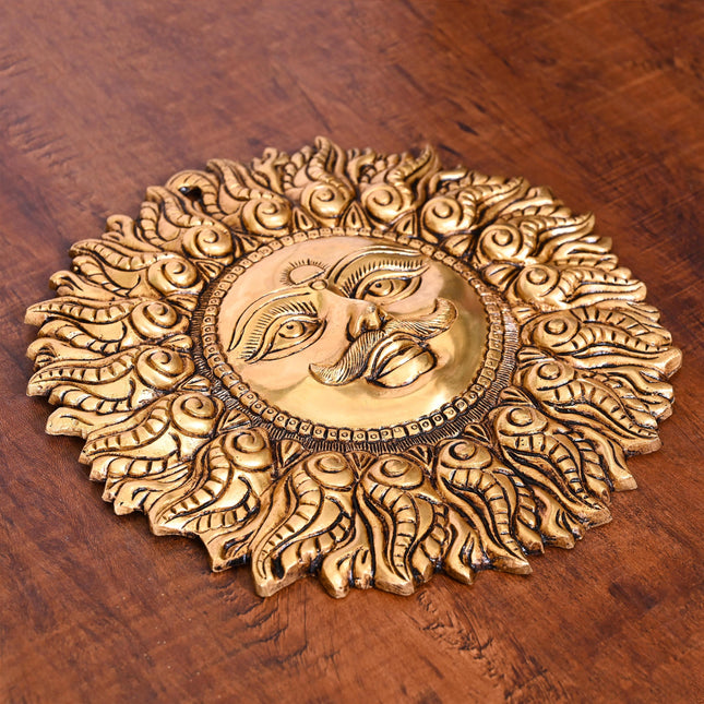 Brass Superfine Sun Face Wall Hanging (11 Inch)