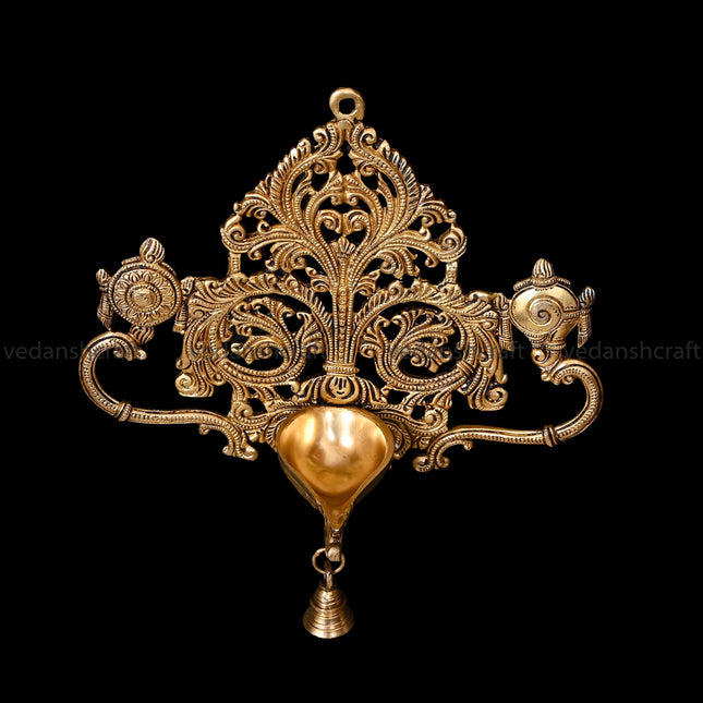 Brass Shankh Chakra Wall Hanging Diya (11 Inch)