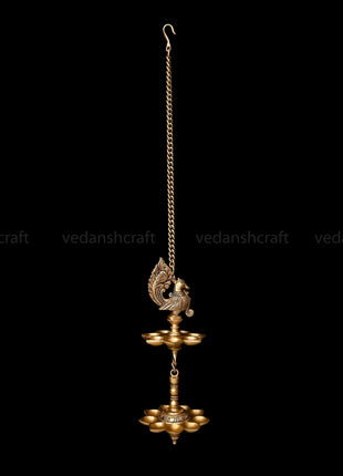 Brass Peacock Sixteen Petal Wall Hanging Lamp (28.5 Inch)