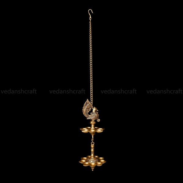Brass Peacock Sixteen Petal Wall Hanging Lamp (28.5 Inch)