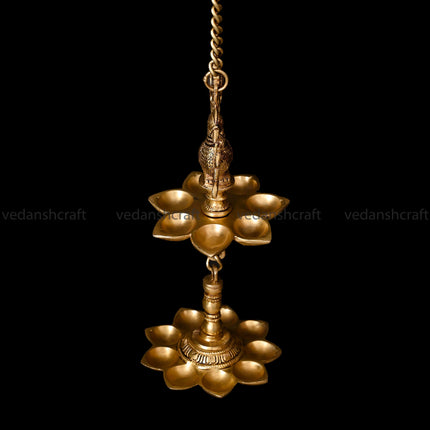 Brass Peacock Sixteen Petal Wall Hanging Lamp (28.5 Inch)