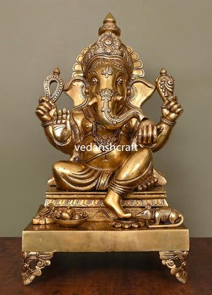 Brass Superfine Chowki Ganesha Idol (20 Inch)