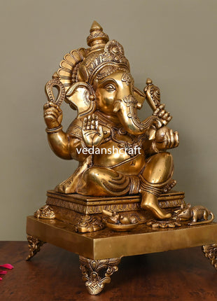 Brass Superfine Chowki Ganesha Idol (20 Inch)