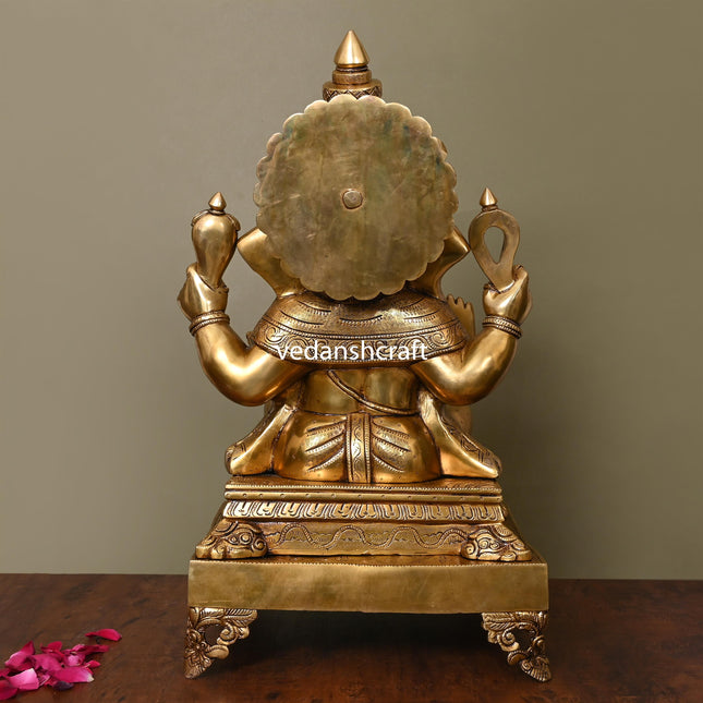 Brass Superfine Chowki Ganesha Idol (20 Inch)