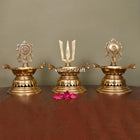 Brass Superfine Shankh Chakra And Namah Diya Set (9.5 Inch)