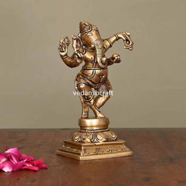 Brass Superfine Dancing Ganesha Idol (6.2 Inch)