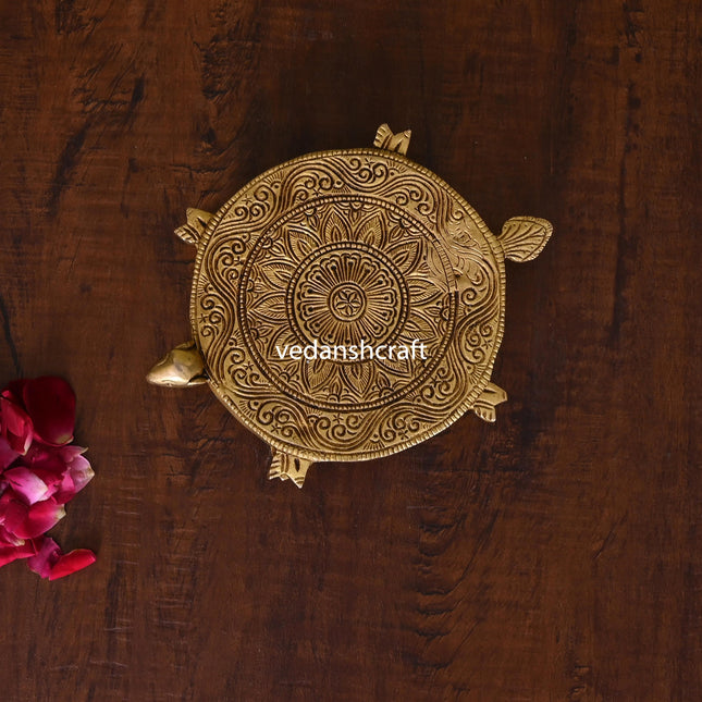 Brass Tortoise Pooja Chowki (4.5 Inch)