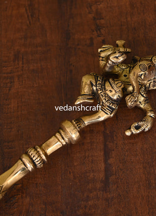 Brass Dancing Ganesha Peacock Ahuti Spoon (10 Inch)