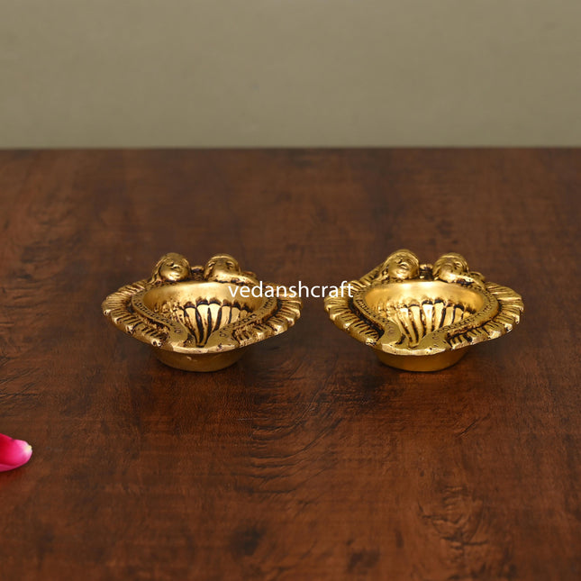 Brass Ganesha Lakshmi Diya Pair