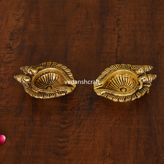 Brass Ganesha Lakshmi Diya Pair