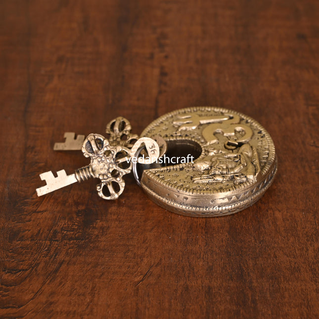 Brass Shiva Om Round Door Lock (3 Keys)