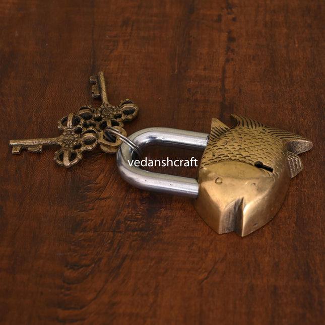 Brass Fish Door Lock With Two Keys (3.5 Inch)