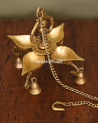 Brass Four Petal Wall Hanging Diya With Bells (20 Inch)