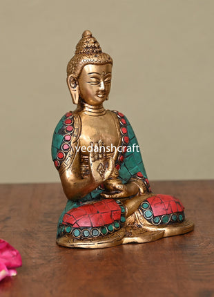 Brass Stone Work Blessing Buddha (5.3 Inch)