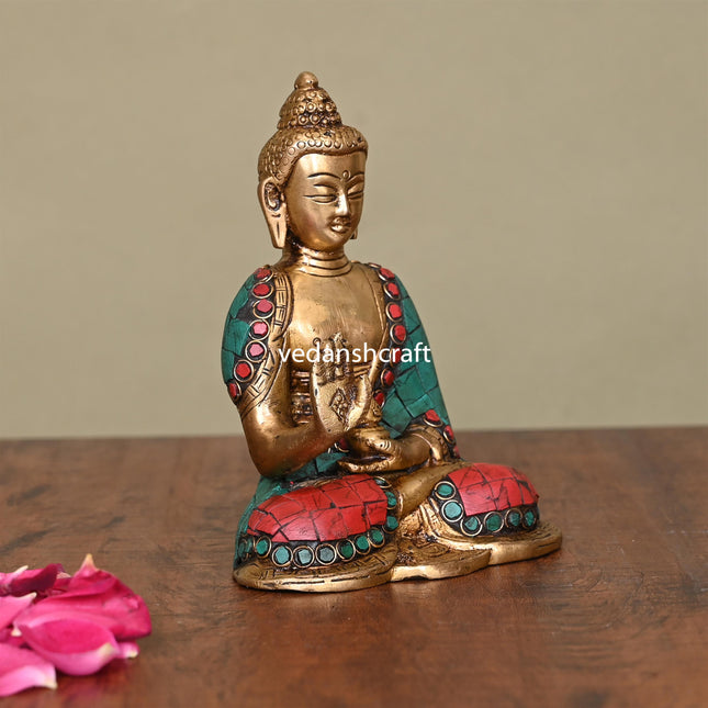 Brass Stone Work Blessing Buddha (5.3 Inch)