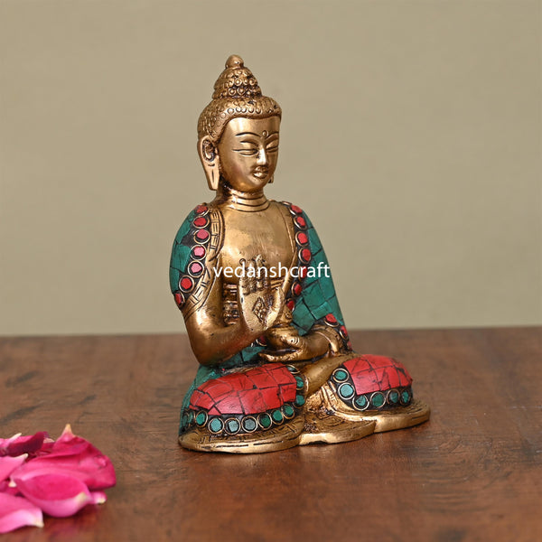 Brass Stone Work Blessing Buddha (5.3 Inch)