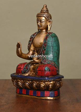 Brass Stone Work Blessing Buddha (7 Inch)