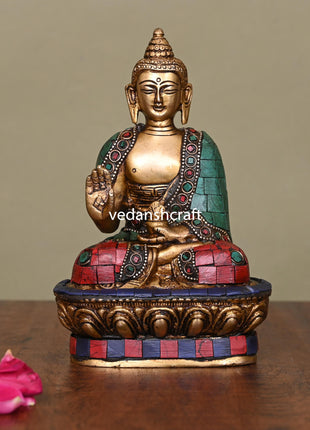 Brass Stone Work Blessing Buddha (7 Inch)